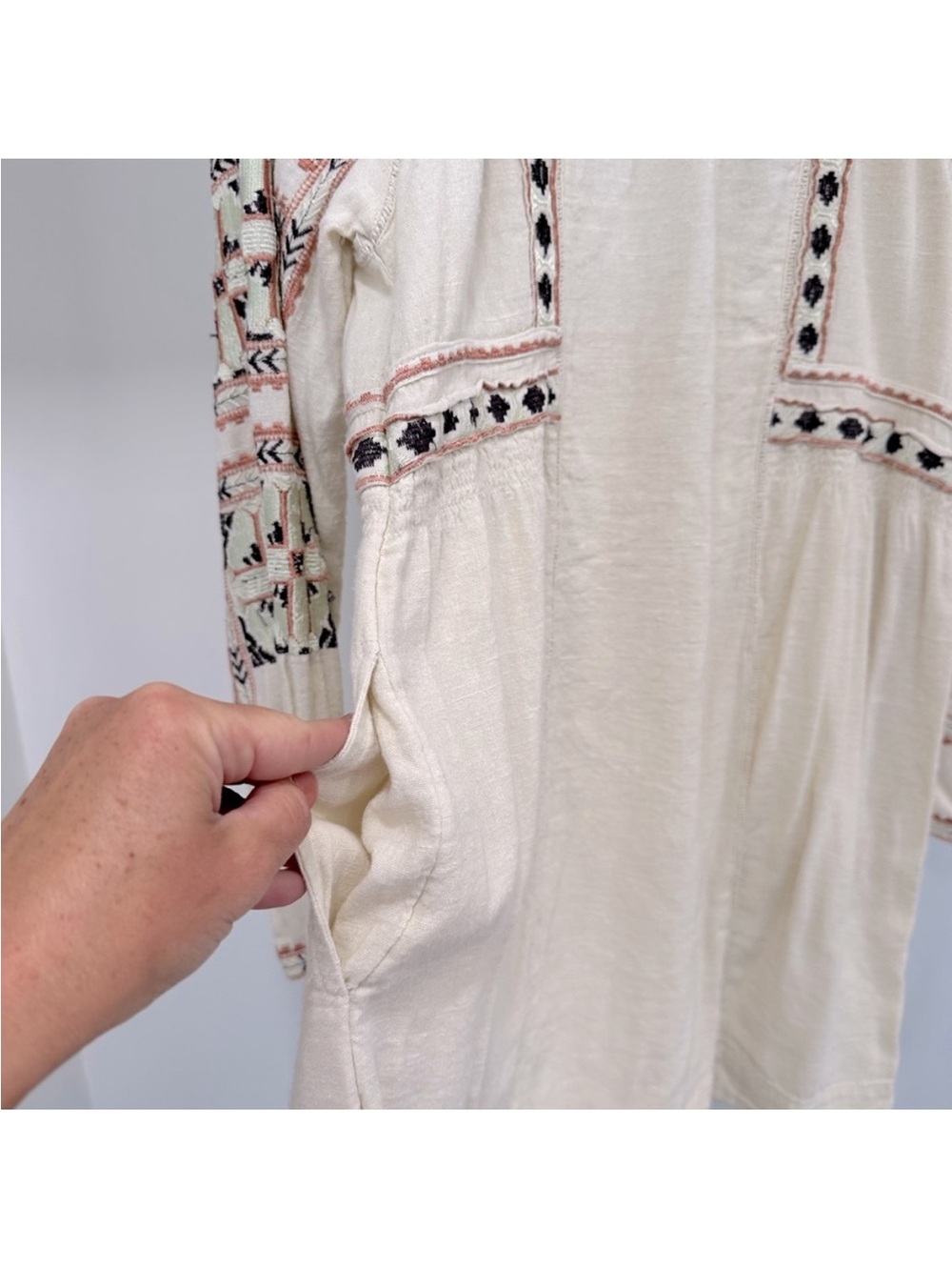 Free People All My Life Embroidered Boho Dress V-Neck Long Sleeve Cream size S - Picture 16 of 16
